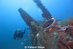 Diver on the U -352 wreck off the coast of NC by Michael Shope 